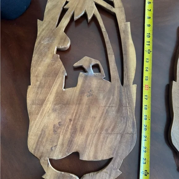 Hand Carved Wood MCM Wall Decor Plaque Set